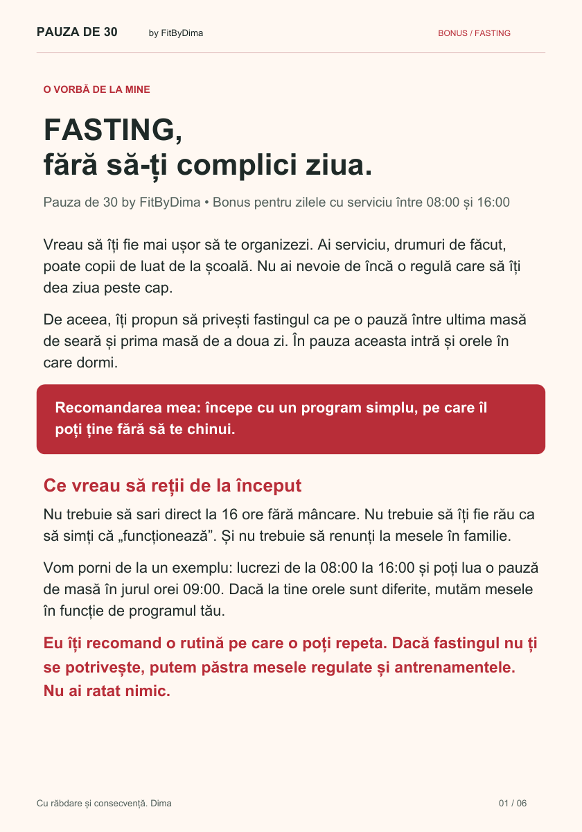 Coperta bonusului Fasting fără să-ți complici ziua